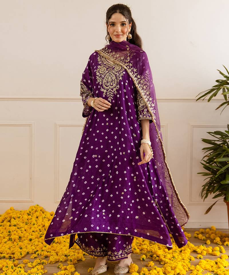 Purple embroidered chanderi kurta set