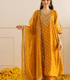 Mustard embroidered chanderi kurta set