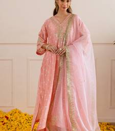 Peach embroidered chanderi kurta set