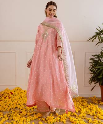 Peach embroidered chanderi kurta set 2