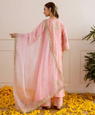 Peach embroidered chanderi kurta set 3