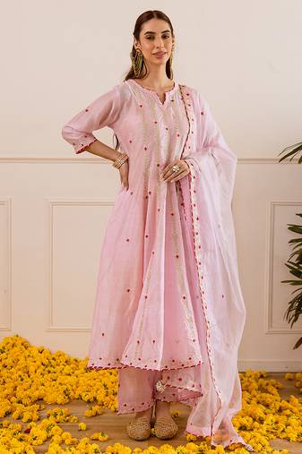 Light pink embroidered chanderi anarkali