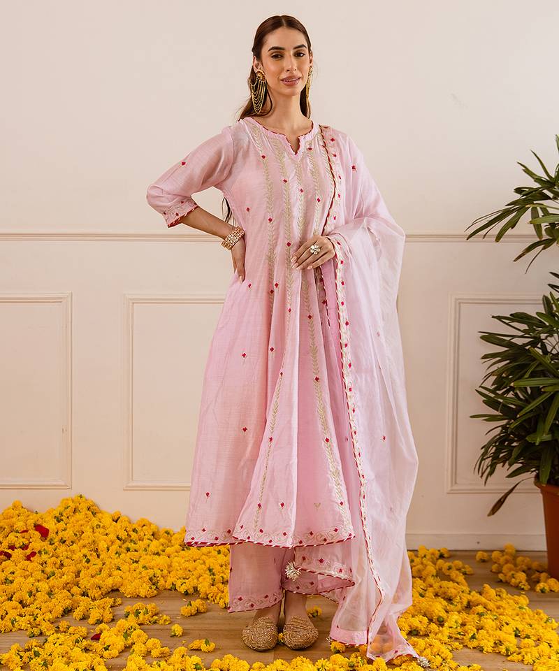 Light pink embroidered chanderi anarkali