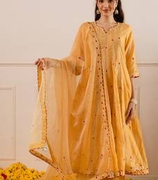 Yellow embroidered chanderi anarkali