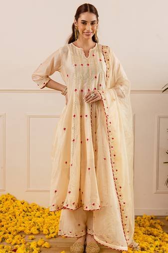 Ivory embroidered chanderi anarkali
