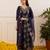 Navy blue embroidered chanderi kurta set