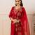 Red embroidered chanderi kurta set