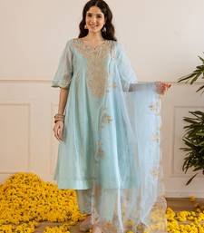 Sky blue embroidered chanderi kurta set