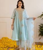 Sky blue embroidered chanderi kurta set