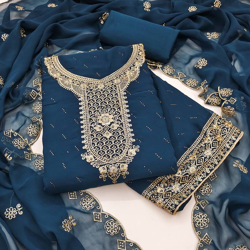 Women's blue georgette embroidered unstitched dress material
