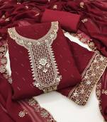 Women's maroon georgette embroidered unstitched dress material