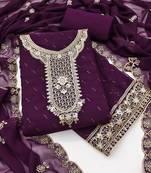 Women's wine georgette embroidered unstitched dress material