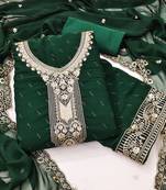 Women's dark green georgette embroidered unstitched dress material