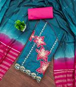 Women's blue coco silk embroidered unstitched dress material