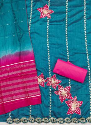 Women's blue coco silk embroidered unstitched dress material 2