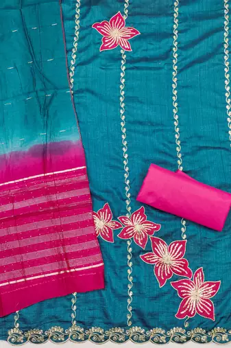 Women's blue coco silk embroidered unstitched dress material