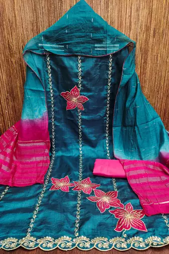 Women's blue coco silk embroidered unstitched dress material