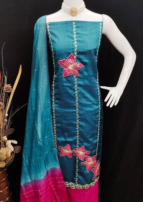 Women's blue coco silk embroidered unstitched dress material 4