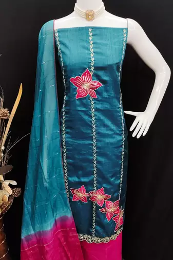 Women's blue coco silk embroidered unstitched dress material