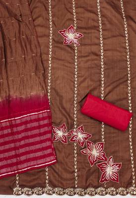 Women's brown coco silk embroidered unstitched dress material 2