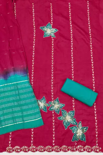 Women's pink coco silk embroidered unstitched dress material