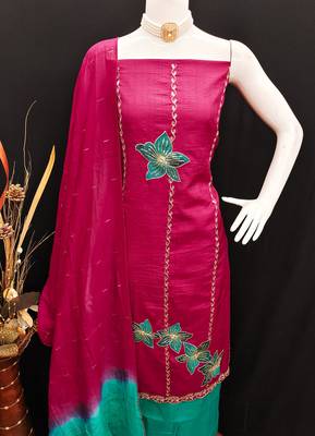 Women's pink coco silk embroidered unstitched dress material 4