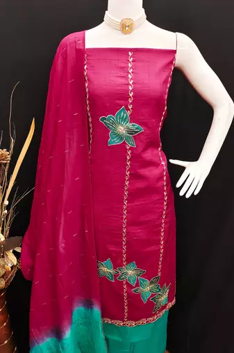 Women's pink coco silk embroidered unstitched dress material