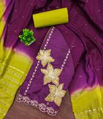 Women's purple coco silk embroidered unstitched dress material