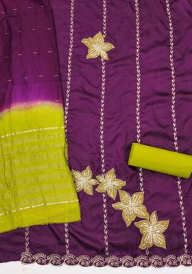 Women's purple coco silk embroidered unstitched dress material 2
