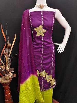 Women's purple coco silk embroidered unstitched dress material 4