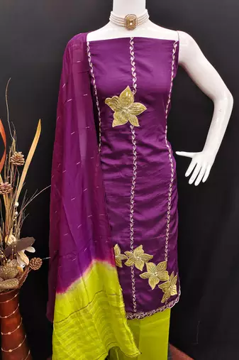 Women's purple coco silk embroidered unstitched dress material