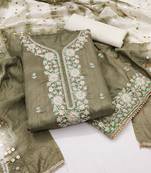 Women's olive coco silk embroidered unstitched dress material
