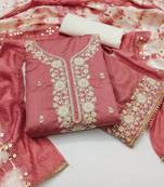 Women's peach coco silk embroidered unstitched dress material