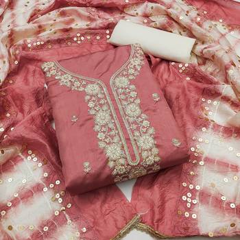 Women's peach coco silk embroidered unstitched dress material 2