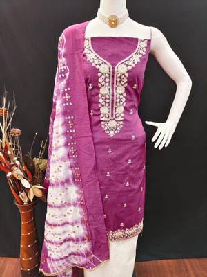 Women's pink coco silk embroidered unstitched dress material 4