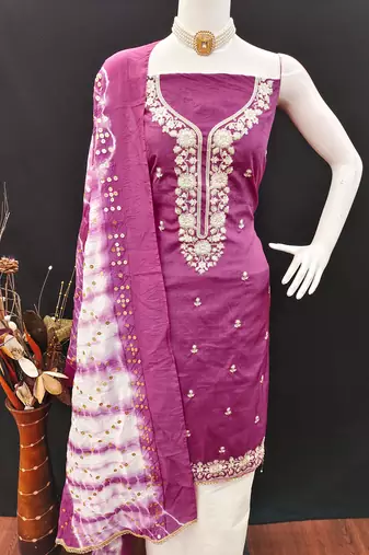 Women's pink coco silk embroidered unstitched dress material