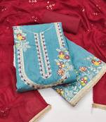 Women's blue coco silk embroidered unstitched dress material