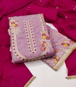 Women's lavender coco silk embroidered unstitched dress material