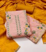 Women's peach coco silk embroidered unstitched dress material