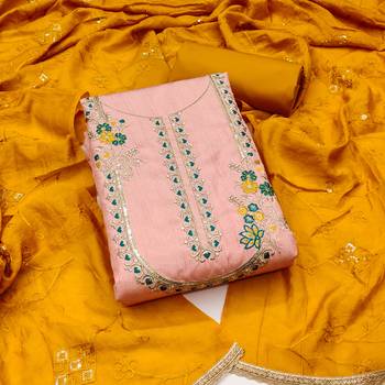 Women's peach coco silk embroidered unstitched dress material 2
