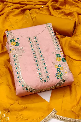 Women's peach coco silk embroidered unstitched dress material