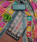 Women's grey silk chiffon printed unstitched dress material