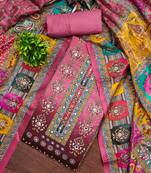 Women's pink silk chiffon printed unstitched dress material