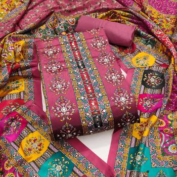 Women's pink silk chiffon printed unstitched dress material 2