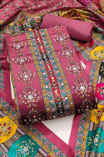 Women's pink silk chiffon printed unstitched dress material