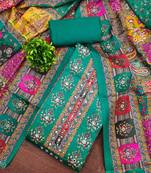 Women's turquoise silk chiffon printed unstitched dress material