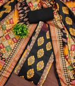 Women's black silk chiffon printed unstitched dress material