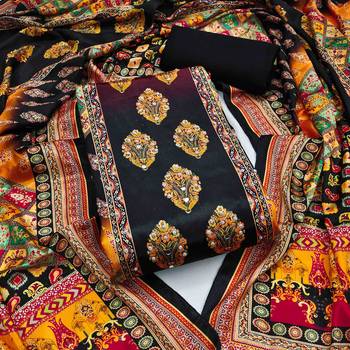Women's black silk chiffon printed unstitched dress material 2