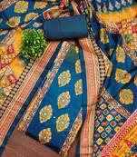 Women's blue silk chiffon printed unstitched dress material