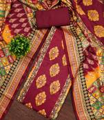 Women's maroon silk chiffon printed unstitched dress material